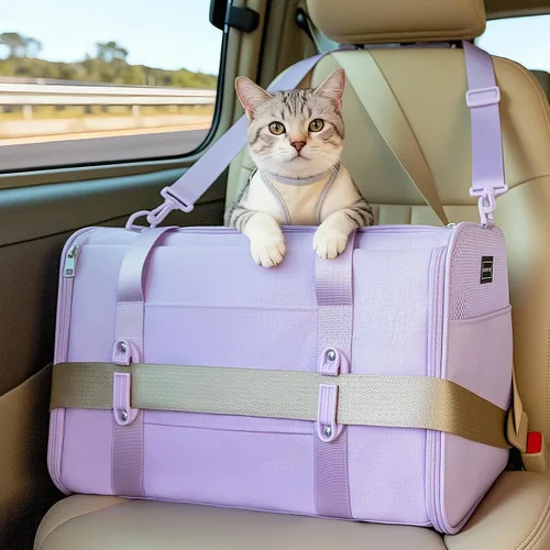 Miniatura 19 de PETSFIT Transportador de gatos de lados suaves con hebillas de seguridad patentadas, cremalleras bloqueables y correa de seguridad, transportador