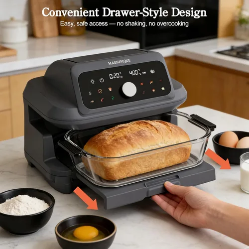 Miniatura 6 de MAGNIFIQUE - Freidora de aire de 6 cuartos de galón de gran capacidad, horno freidora de aire de vidrio no tóxico, pantalla táctil digital 12 en 1