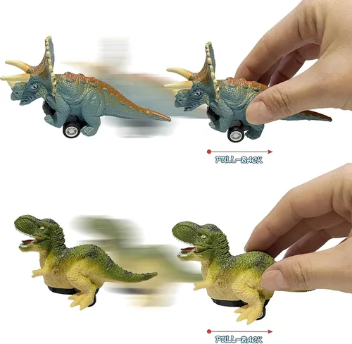 Miniatura 3 de Paquete de 4 huevos jumbo con dinosaurio para tirar hacia atrás, vehículos de dinosaurio, juguetes en el interior para niños y niñas, cesta