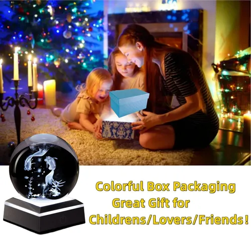 Miniatura 4 de Lámpara de noche de bola de cristal 3D con base LED - Lámpara de bola de cristal en forma de pez para cumpleaños, festividades, regalos de Navidad