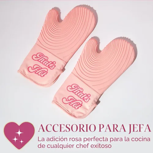 Miniatura 6 de Paris Hilton Juego de manoplas para horno con diseño icónico de That's HOT, agarraderas resistentes al calor con agarres de silicona texturizada