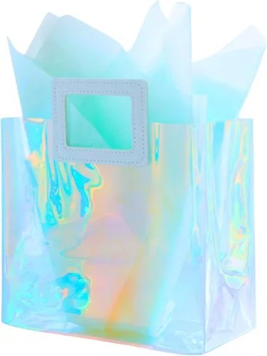 Miniatura 11 de Bolsa de Regalo Holográfica Grande con Papel de Seda Reutilizable Bolsa de Regalo de Cumpleaños para Mujeres Niñas Iridiscente Despedida de Soltera