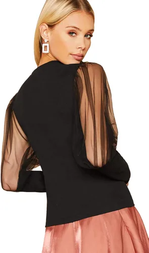Miniatura 2 de Top SweatyRocks para mujer de manga larga, con malla transparente de contraste, ajustado