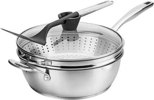 Cuisinart Preferred Pan - Juego de 4 piezas de acero inoxidable (4.5 cuartos de galón de capacidad, sartén multiusos con tapa, vaporizador, espátula