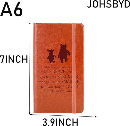 Miniatura 2 de JOHSBYD Pooh Bear - Cuaderno de cuero con texto en inglés "Always Remember You're Braver Than You Believe", regalo de amistad para mujeres y A6.