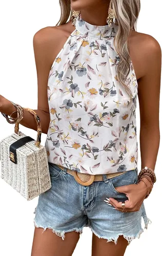 Miniatura 3 de SOLY HUX Camisetas sin mangas con cuello halter para mujer, blusas sin mangas para verano, casuales, de moda