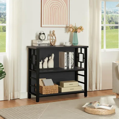 Miniatura 7 de HOMISSUE Estantería para libros, estantería profunda de 3 niveles con almacenamiento, estantería de madera de ingeniería y metal, estantería baja