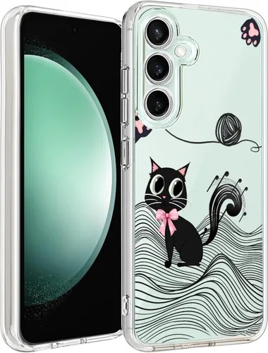 Unov Funda transparente compatible con Galaxy S23 FE con diseño de TPU suave, absorción de golpes, diseño delgado en relieve, cubierta trasera Gato