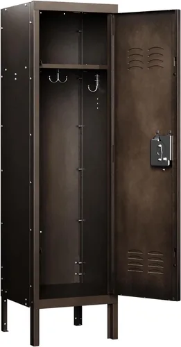Yizosh Taquilla de metal con 1 puerta con cerradura, armario de almacenamiento industrial de acero negro, 55.1 pulgadas de largo x 15 pulgadas de