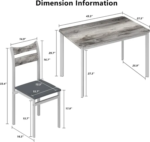 Miniatura 5 de Recaceik Juego de 4 sillas de mesa de comedor de 43.3 pulgadas, juego de 4 mesas de comedor de madera moderna con 4 sillas tapizadas de piel