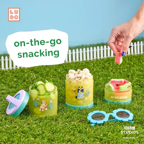 Miniatura 5 de Whiskware Bluey - Contenedores apilables para aperitivos para niños y niños pequeños, 3 tazas apilables para aperitivos para la escuela y viajes