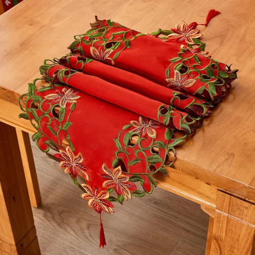 Miniatura 3 de AMARED Caminos de Mesa Bordados de Navidad con Calados de Hojas Verdes Manteles de Mesa Navideños para Decoraciones de Navidad 15x87 Pulgadas