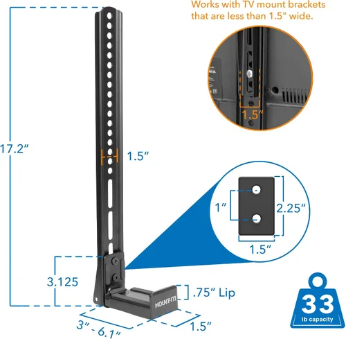 Miniatura 8 de Mount-It! Soporte de barra de sonido para TV y montaje en pared Soporte de barra de sonido 2 en 1 para la parte posterior del televisor o montaje