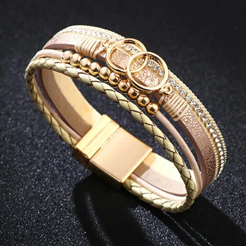 Miniatura 3 de Pulsera de cuero bohemia para mujer, pulsera de cuentas infinitas con cierre magnético, pulsera de cuero apilable