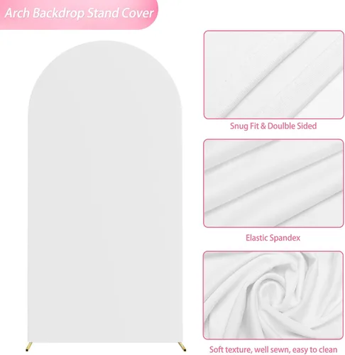 Miniatura 4 de Wokceer Cubierta de Fondo de Arco de Boda de 6.6 Pies de Spandex Ajustada Blanca Cubiertas de Arco de Parte Superior Redonda Chiara Arcos Cubierta
