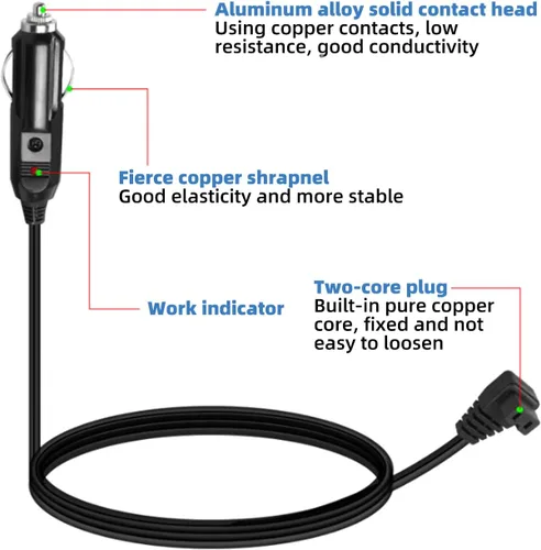 Miniatura 4 de Cable de extensión de encendedor de cigarrillos de 12 V CC, cable de alimentación para mini refrigerador, cable de repuesto para refrigerador
