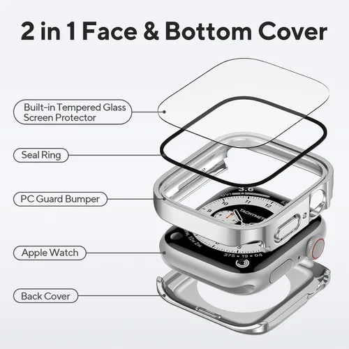 Miniatura 2 de Paquete de 4 fundas impermeables compatibles con Apple Watch de 1.575 pulgadas Series 6/5/4/SE con protector de pantalla de vidrio templado