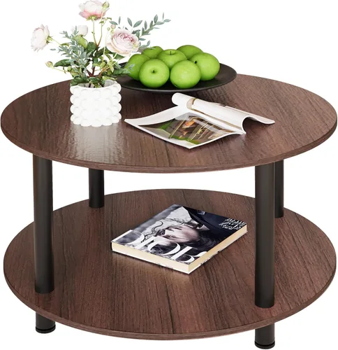 Miniatura 9 de Mesa auxiliar redonda de 23.6 pulgadas, mesa auxiliar circular pequeña de 2 niveles con almacenamiento, mesa central moderna con marco de metal