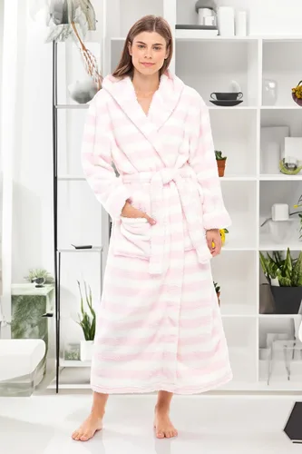 Miniatura 2 de Alexander Del Rossa - Bata de baño larga de cálido y suave vellón, con capucha, para mujer, para el invierno