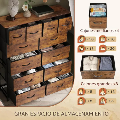 Miniatura 5 de WLIVE Cómoda alta para dormitorio con 12 cajones, cómodas y cajoneras, cómodas de tela para closet, organizador de cómoda de almacenamiento