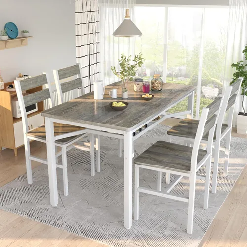 Miniatura 3 de Juego de mesa de comedor Hooseng para 4, juego de mesa y sillas de cocina de madera con almacenamiento, juego de mesa de comedor de 5 piezas