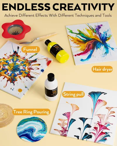 Miniatura 6 de Nicpro Kit de suministros de pintura acrílica de 14 colores, 8.45 onzas, gran volumen premezclado, juego a granel de pintura de alto flujo