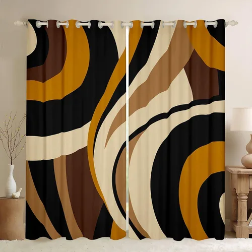 Miniatura 7 de Cortina de ventana de rayas rojas y negras, cortinas abstractas con ondas circulares, cortinas geométricas para tratamiento de ventanas para niños