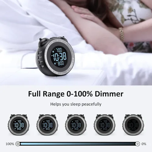 Miniatura 3 de uscce Reloj despertador fuerte dual con agitador de cama - Atenuador 0-100%, reloj despertador vibratorio para personas que duermen pesadas