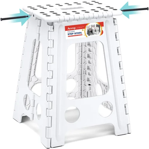 Miniatura 26 de ACSTEP Taburete plegable para adultos de 11 pulgadas de altura, taburete de plástico ligero plegable con capacidad de hasta 300 lbs, taburete Negro