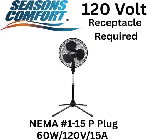 Miniatura 4 de Seasons Comfort Ventilador de pedestal oscilante de 18 pulgadas, 3 velocidades, altura ajustable, botones, silencioso, ventilador de refrigeración