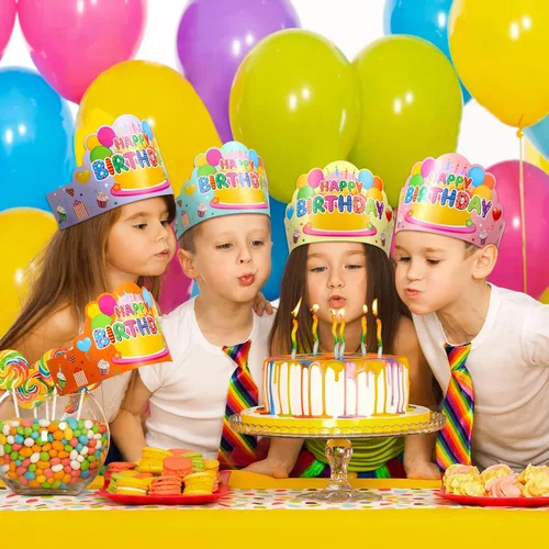 Miniatura 7 de Yunsailing 36 piezas de coronas de feliz cumpleaños para niños, coronas de papel para fiesta de cumpleaños para regalos de aula, coronas para fiesta