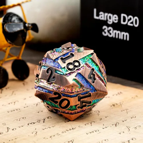 Miniatura 2 de D20 D&D Dice DNDND - Troquel metálico grande de 1.299 in de 20 caras con hermosa caja de regalo para Calabozos y Dragones (rayas coloridas)