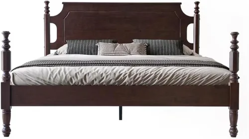 Base de cama de plataforma de madera maciza tamaño King con cabecera y estribo, base de 12 listones fuertes, patas de metal, no necesita somier,