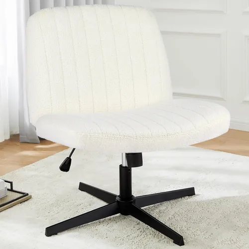 Miniatura 23 de DUMOS Silla de escritorio sin ruedas, silla cruzada ancha con patas cruzadas, silla de tocador de escritorio de oficina, sillas giratorias