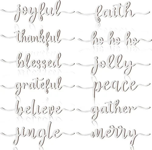Miniatura 17 de 12 piezas de letreros de madera con palabras navideñas recortadas "Joyful Merry Thankful Grateful Blessed Peace Gather" para decoración de plato