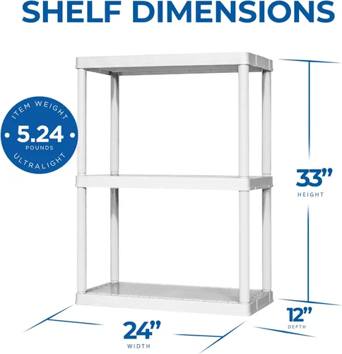 Miniatura 3 de Gracious Living Unidad de almacenamiento ligera de altura fija de 3 estantes, 12 x 24 x 33 pulgadas, sistema organizador para el hogar, garaje, 3