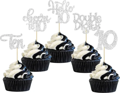 Miniatura 32 de 30 piezas Adornos para pastel de cumpleaños de 6 años, seis brillos, hola 6, púas para cupcakes, felicitaciones a los 6 años, decoraciones