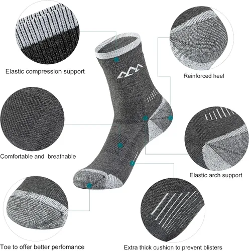 Miniatura 3 de innotree Paquete de 3 calcetines de senderismo de lana merino para hombre, calcetines de senderismo acolchados micro Crew para senderismo que
