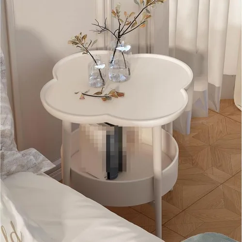Miniatura 4 de Mesa auxiliar para sala de estar, mesa auxiliar pequeña en forma de flor, mesita de noche, mesa auxiliar para sofá, mesa auxiliar con cesta de Blanco