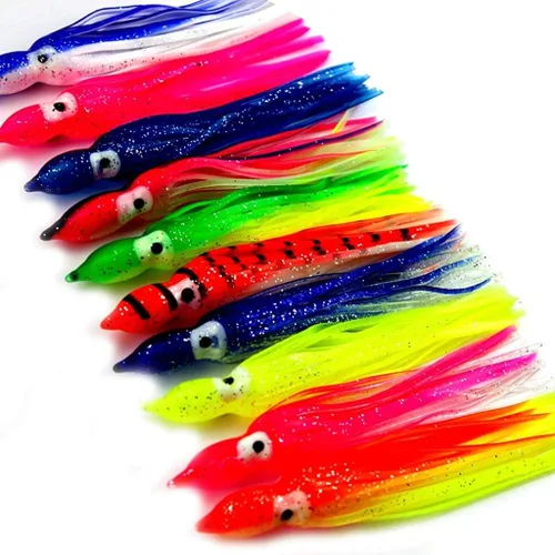 50 faldas luminosas de pulpo, señuelos de pesca, señuelos de pesca de plástico suave, faldas de calamar, señuelos de cebo de agua salada,