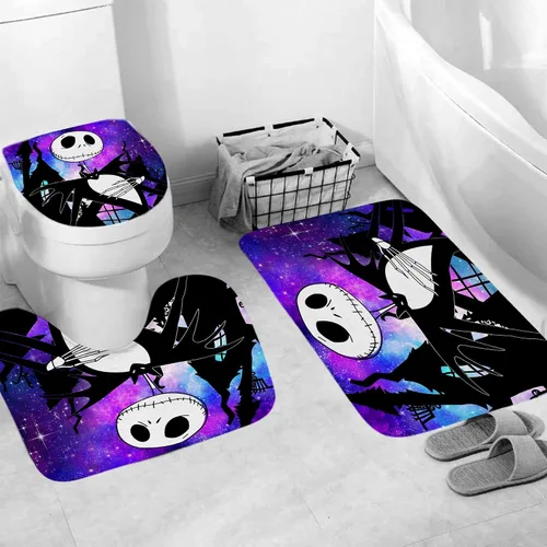 Miniatura 3 de Juego de 4 cortinas de ducha de Navidad para niños, decoración de Halloween con 12 ganchos de cortina para baño, impermeable, 71 x 71 pulgadas (D13)