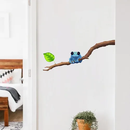 Miniatura 2 de Calcomanía de pared de rana venenosa y dardo, color azul, para guardería, animales, extraíble, despegar y pegar, impermeable, decoración de pared
