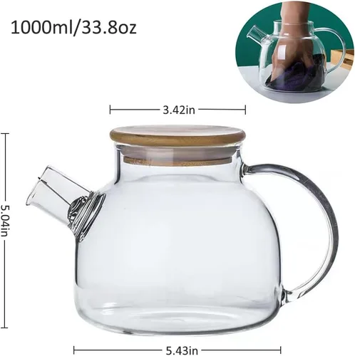 Miniatura 2 de Tetera de vidrio con infusor para té suelto y té floreciente, tetera de vidrio resistente al calor y hervidor para estufa, perfecta tetera, 33.8 fl