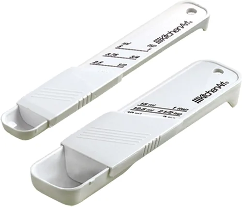 Miniatura 2 de KitchenArt Juego de cucharadita y cucharada Adjust-A-Cuchara, plástico, 2 piezas, blanco, 9 x 3.5 x 0.75 pulgadas