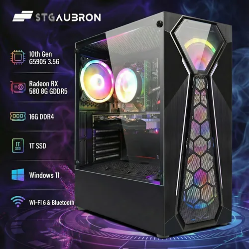 Miniatura 2 de STGAubron Computadora de escritorio para videojuegos, Intel 10ª generación G5905 3.5G, Radeon RX 580 8G, 16G DDR4, 1T SSD, WiFi 6, BT 5.0
