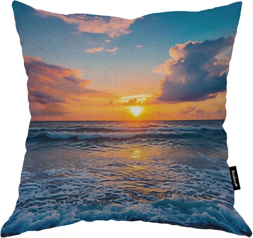 Miniatura 36 de Funda para cojín Beabes de 18"X18" con ancla, diseño náutico azul y blanco a rayas, funda de almohada cuadrada de algodón y lino para el hogar