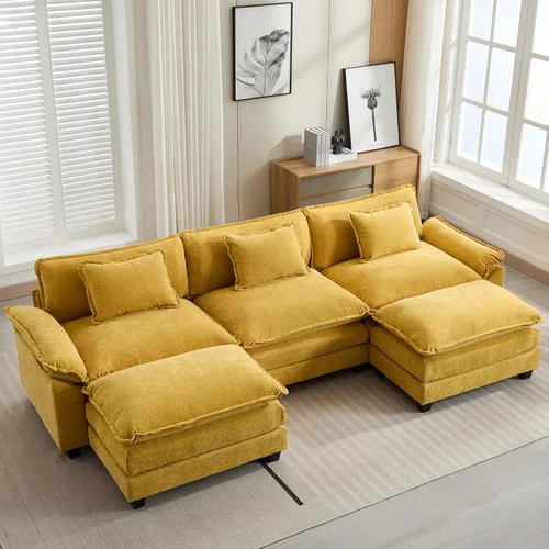 Miniatura 66 de Oprisen Sofá Seccional Modular, Cómodo Cloud Couch Sofá Seccional, Sofá Cama de Chenilla con Asiento Profundo con Almohadas Decorativas para Sala