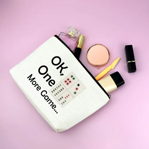 Miniatura 6 de Mxrymvu Mahjong Lovers Gift for Women Makeup Bag Mahjong Player Gifts for Friend Grandma, 2 piezas beige., Chino