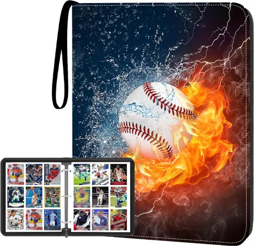 Carpeta de tarjetas de béisbol de 9 bolsillos, capacidad para 900 tarjetas con 50 fundas extraíbles, álbum de tarjetas deportivas y coleccionables
