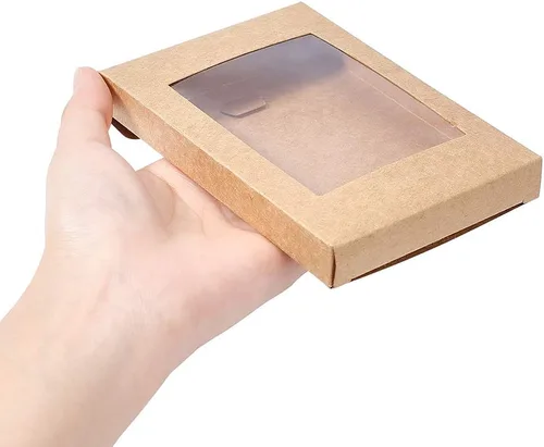 Miniatura 3 de BENECREAT Paquete de 30 cajas de papel kraft de 5 x 3 x 0.6 pulgadas con ventana de PVC transparente, caja de regalo para dulces, galletas y otras